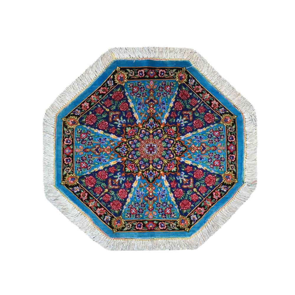 Handgeknoopte Perzische Tapijt Thema Zijden Tafellaken Blauw