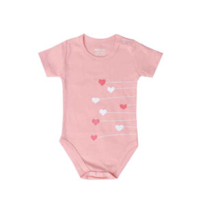 Roze Baby Bodysuit met Hartjes – Korte Mouw
