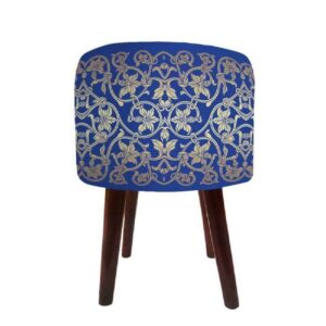 Ronde Fluwelen Voetenbank Borna – Perzisch Bloemenmotief – Blauw