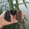 Set van 3 Handgemaakte Broche Spelden – Blauw Geborduurd