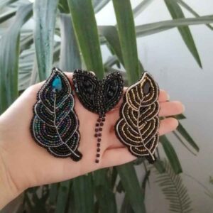Set van 3 Handgemaakte Broche Spelden – Blauw Geborduurd