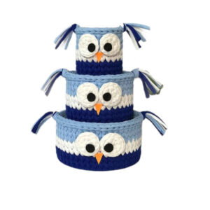 Gehaakte Opbergmanden Uil – Blauw Garen (Set van 3)