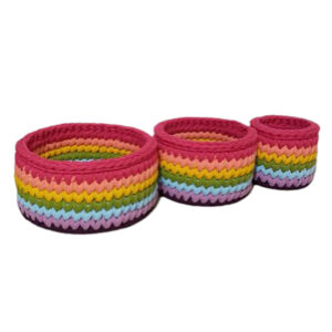 Gehaakte Opbergmanden Regenboog – Geel Garen (Set van 3)