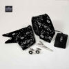 Heren Stropdas-, Zakdoek- & Manchetknopen Set – Luxe Bloem