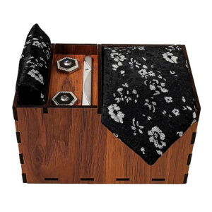 Heren Stropdas-, Zakdoek- & Manchetknopen Set – Luxe Bloem