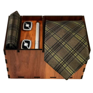 Heren Stropdas-, Zakdoek- & Manchetknopen Set – Luxe Geruit