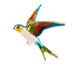 Witte Emaille Broche – Sierlijke Vogel – Staal