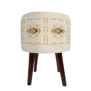 Ronde Fluwelen Voetenbank Golabetoon – Perzisch Design – Crème