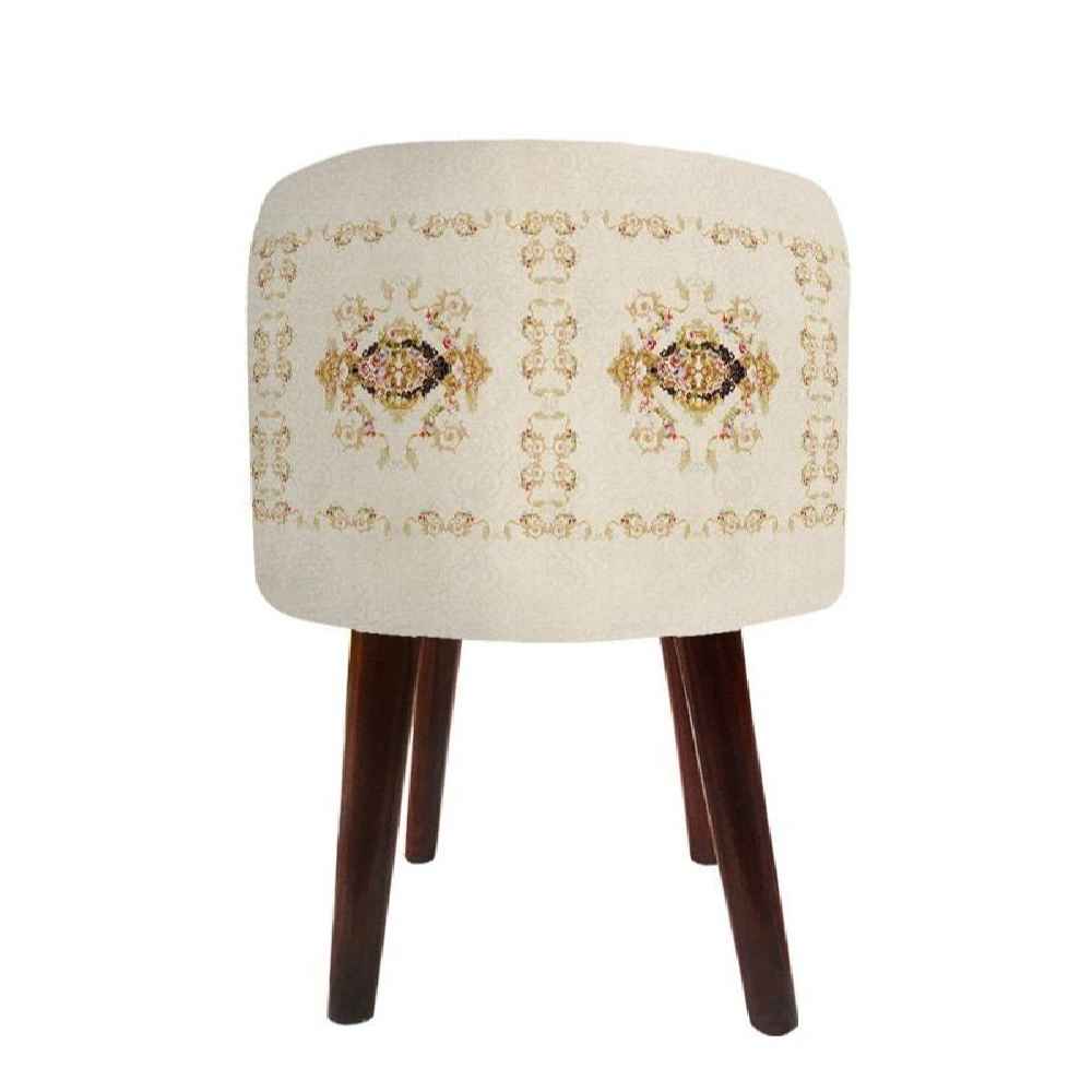 Ronde Fluwelen Voetenbank Golabetoon – Perzisch Design – Crème