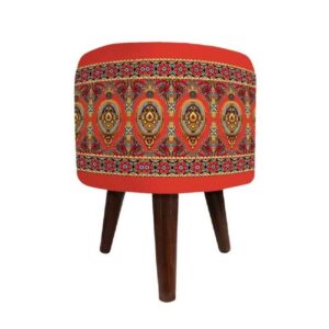 Ronde Fluwelen Voetenbank Nahal – Artistiek Design – Oranje