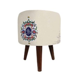 Ronde Fluwelen Voetenbank – Romantisch Perzisch Bloemenmotief – Crème