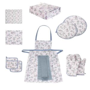 10-Delige Grijs Bloemen Keuken Schort Set Model Parzad