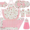 10-Delige Roze Bloemen Keuken Schort Set Model Fama