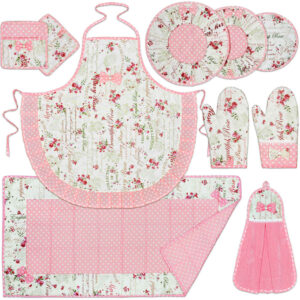 10-Delige Roze Bloemen Keuken Schort Set Model Fama
