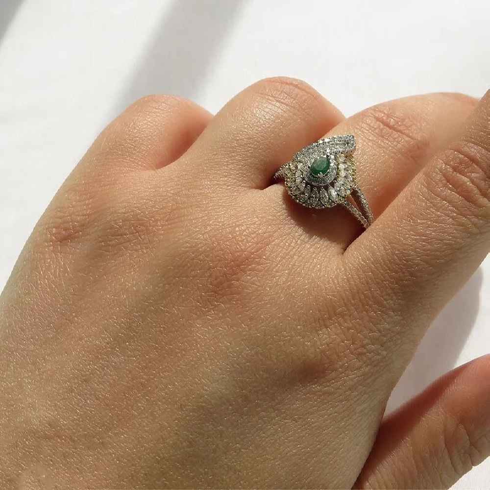 Groene Smaragd Zilveren Ring voor Vrouwen Verloving Majlesi