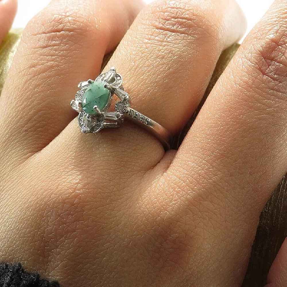 Groene Smaragd Zilveren Ring voor Vrouwen Verloving Nazgol
