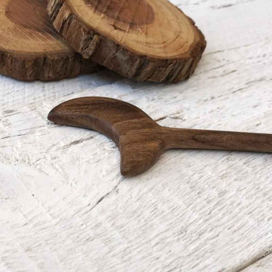 Houten Haarstok Handgemaakt Maan Ontwerp – Grote Maat