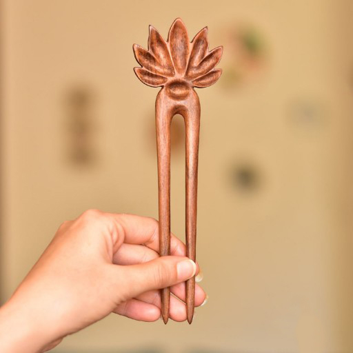 Houten Haarvork Handgemaakt Lotusbloem – Groot