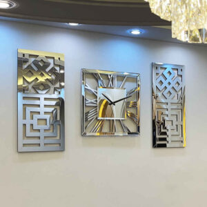 Moderne 3-Delige Wandklok Set – Soheil (Zilver)
