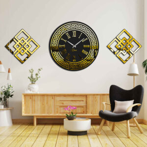 Moderne 3-Delige Wandklok Set – Elahe (Goud)