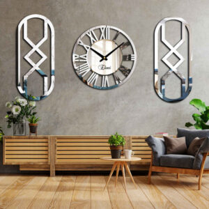 Moderne 3-Delige Wandklok Set – Helios (Zilver)