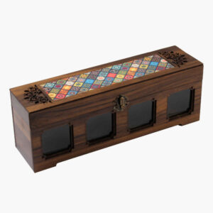 Houten Kruidenrek with 4 Potjes – Oosters Geïnspireerd Ramina