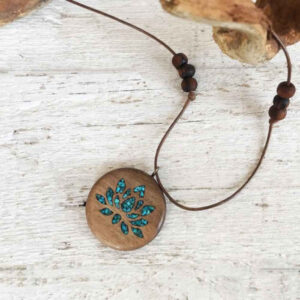 Houten Ketting met Turkoois Artistieke Stijl Nastaran