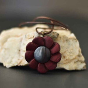 Gesneden Houten Hanger met Agaat Edelsteen Handgemaakt Artistiek Flower