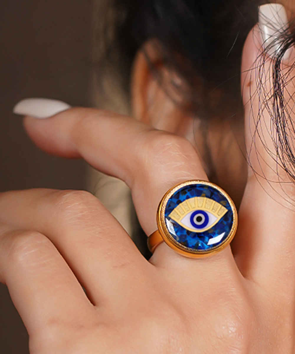 Stalen Zegelring Lapis – Kwaad Oog Symbool