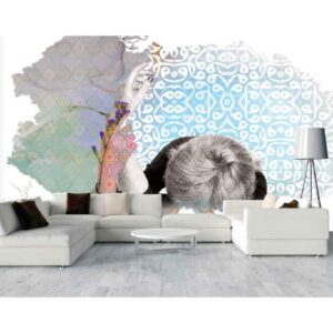 Blauw Abstracte Muurschildering Model Art