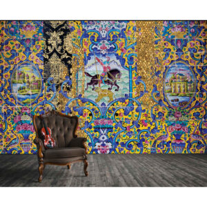 Perzisch Blauw Traditionele Muurmuurschildering Model Paard