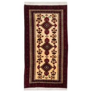 Handgeknoopt Perzisch Kashmar Mona Loper (Tribaal Geometrisch Medaillon) – Rode Wol