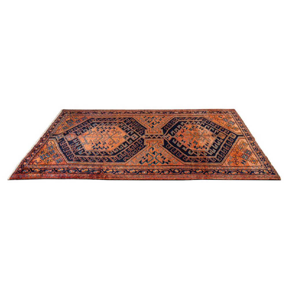 Vintage Perzisch Ardabil Meshkin Tapijt (Tribaal Geometrisch Medaillon) – Oranje Wol