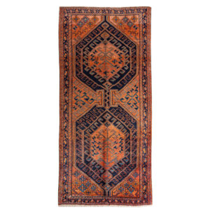 Vintage Perzisch Ardabil Meshkin Tapijt (Tribaal Geometrisch Medaillon) – Oranje Wol