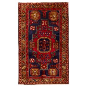 Vintage Perzisch Ardabil Negar Tapijt (Tribaal Geometrisch Medaillon) – Oranje Wol