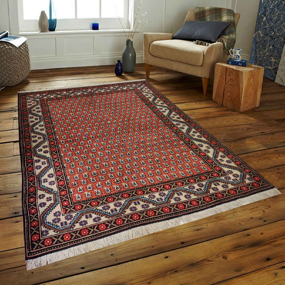 Vintage Perzisch Ardabil Olia Tapijt (Mahi / Herati Patroon) – Koperkleurige Korkwol