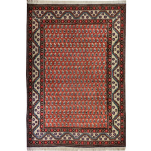 Vintage Perzisch Ardabil Olia Tapijt (Mahi / Herati Patroon) – Koperkleurige Korkwol