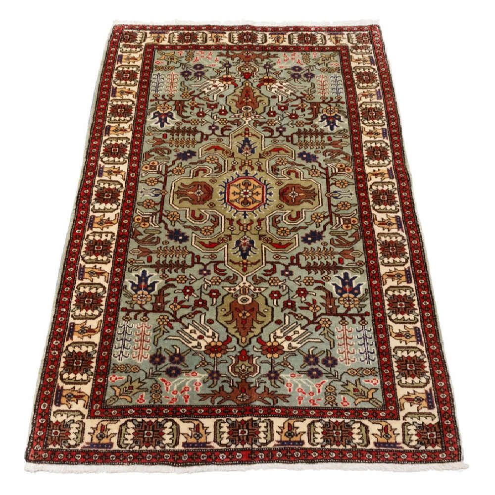 Vintage Perzisch Ardabil Sana Tapijt (Tribaal Geometrisch Medaillon) – Koperkleurige Wol