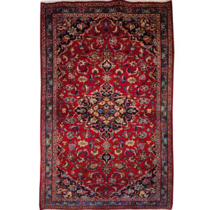 Vintage Perzisch Kashmar Ghadimi Tapijt (Traditioneel Bloemenmedaillon) – Rode Wol