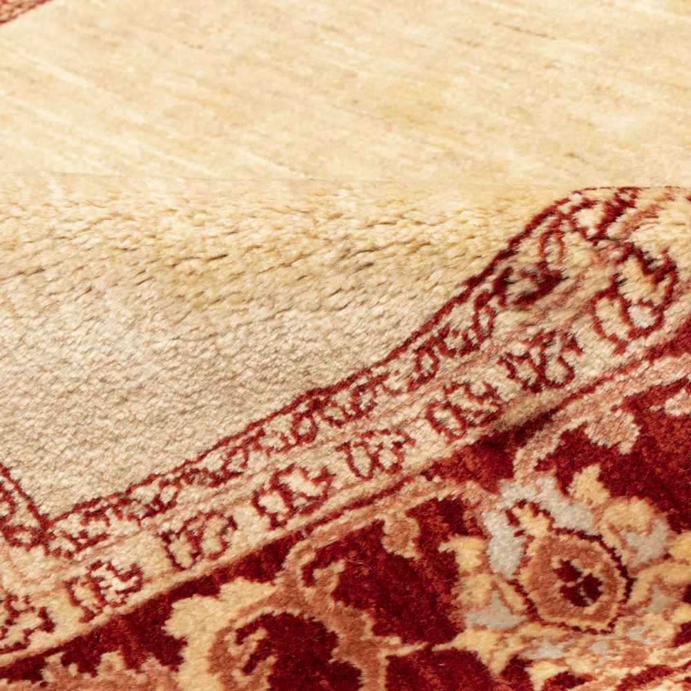 Handgeknoopt Perzisch Yazd Doran Tapijt (Minimalistisch Patroon) – Crème Wol
