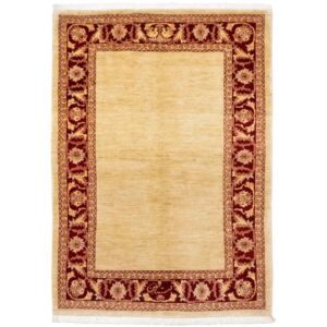 Handgeknoopt Perzisch Yazd Doran Tapijt (Minimalistisch Patroon) – Crème Wol