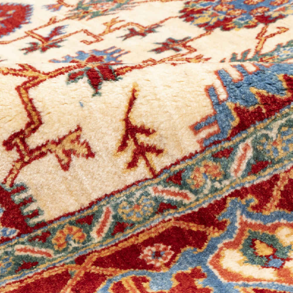 Handgeknoopt Perzisch Yazd Homeira Tapijt (Klassiek Bloemenmedaillon) – Crème Wol