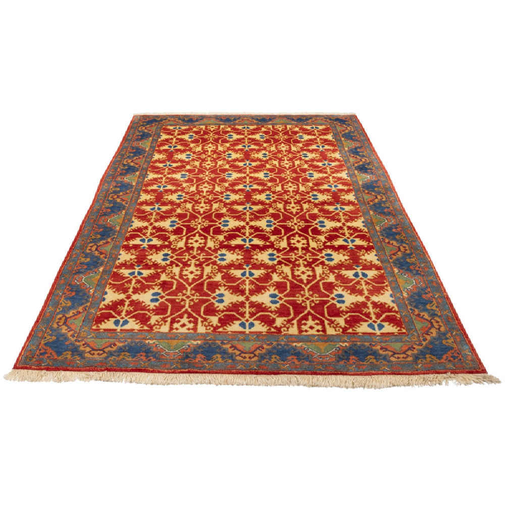 Handgeknoopt Perzisch Yazd Laleh Tapijt (Klassiek Geometrisch Patroon) – Oranje Wol