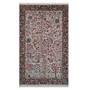 Handgeknoopt Perzisch Kerman Kiarash Tapijt (Elegant Bloemenpatroon) – Grijze Wol