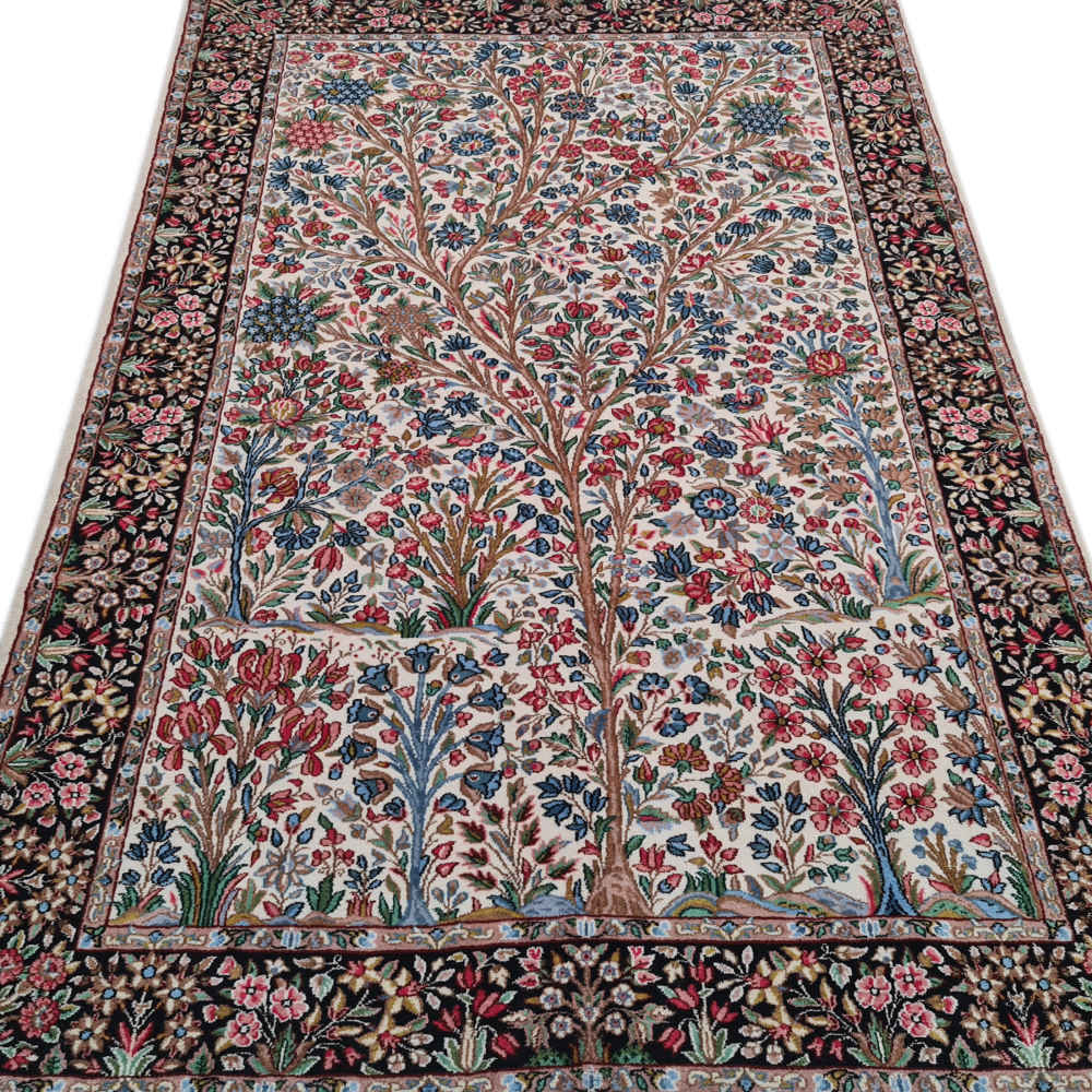 Handgeknoopt Perzisch Kerman Kiarash Tapijt (Elegant Bloemenpatroon) – Grijze Wol