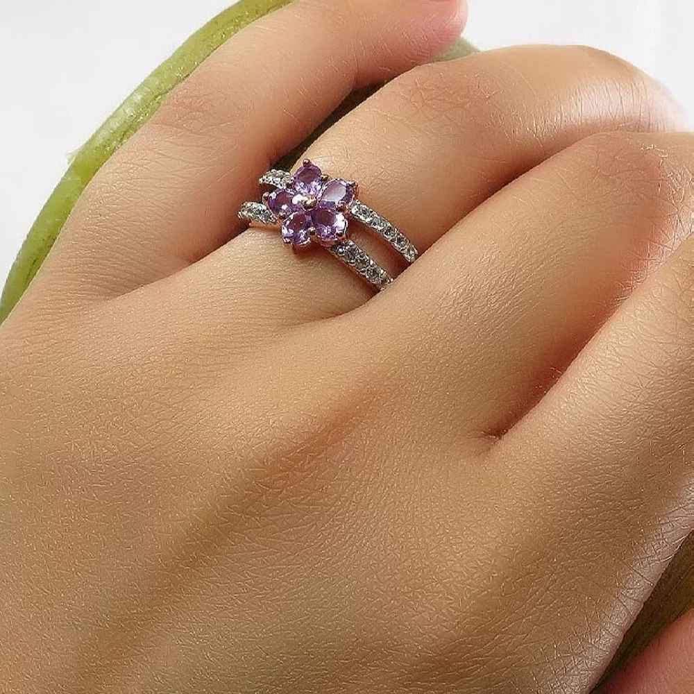 Zilveren Ring Bloem – Amethist Design