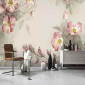 Muurschildering Hemel – Witte Bloemen (Vinyl)