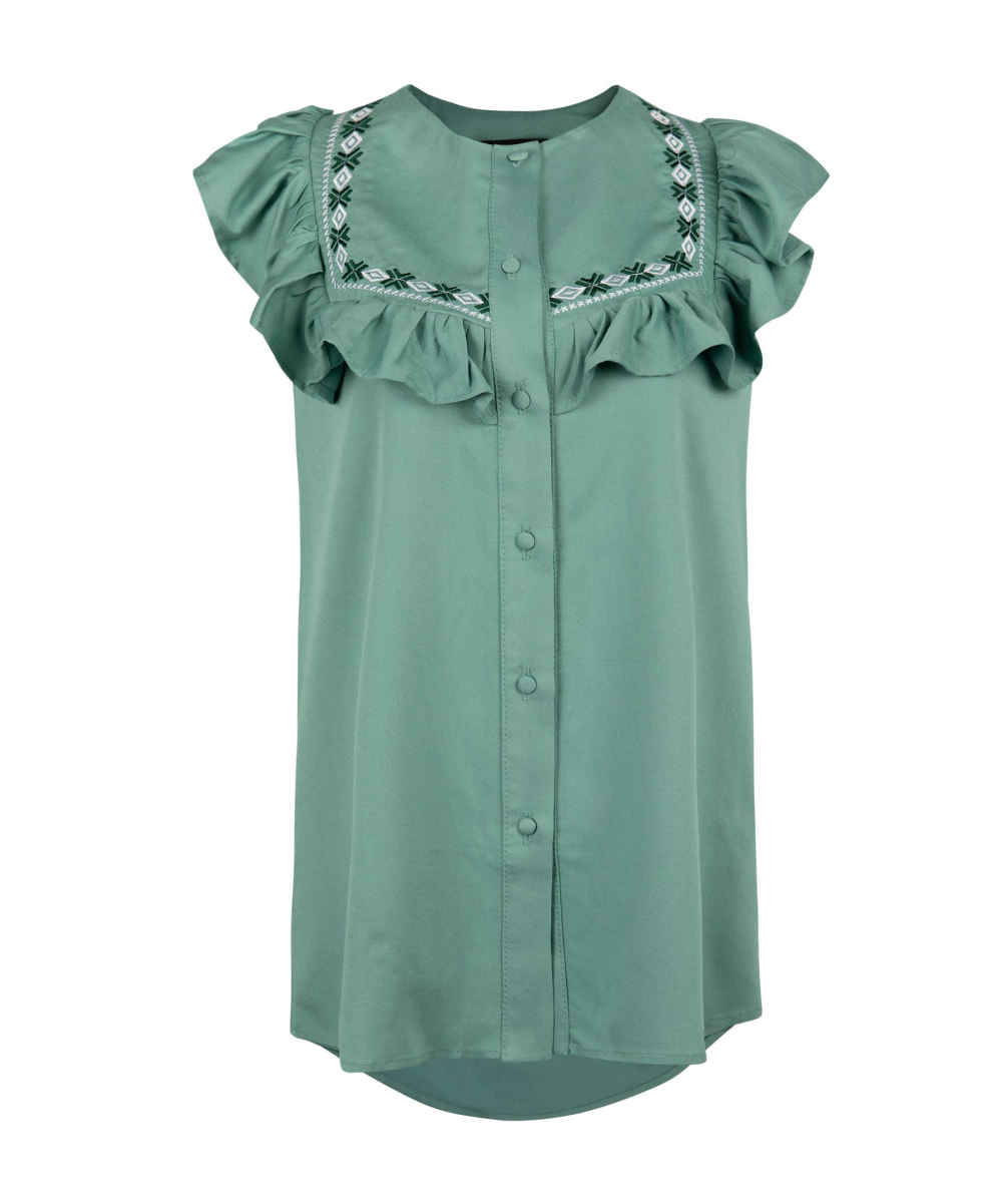 Dames Korte Mouw Borduurde Blouse Bornos