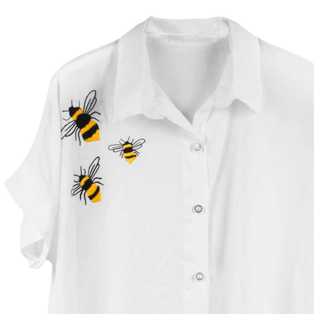Dames Korte Mouw Borduurde Blouse Model Bee