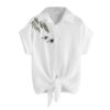 Dames Korte Mouw Borduurde Blouse Swallow
